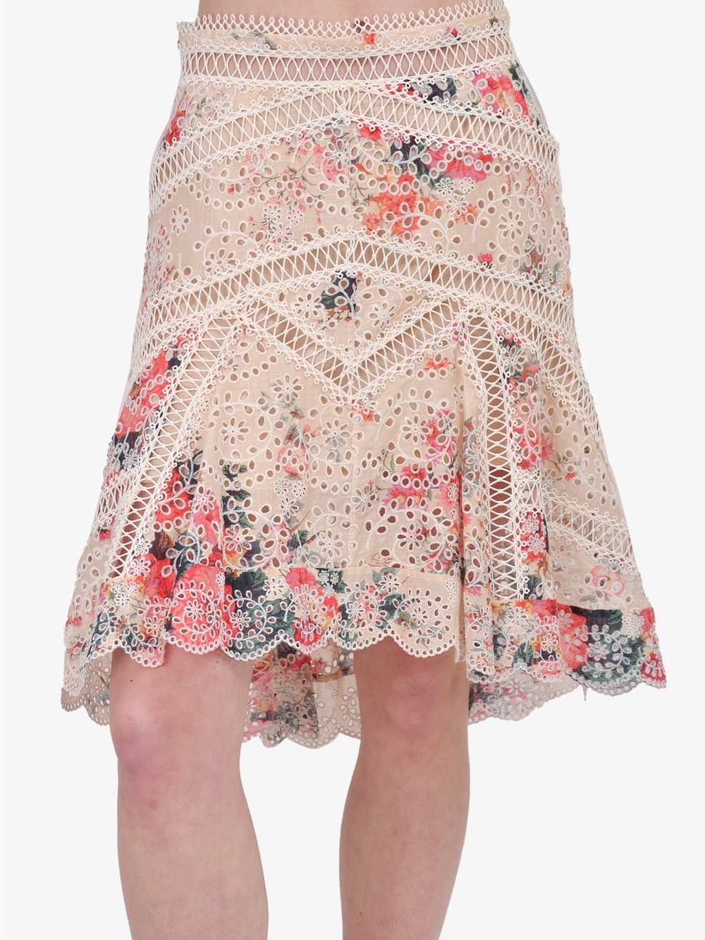 Zimmermann Cream Floral Eyelet Circle Skirt